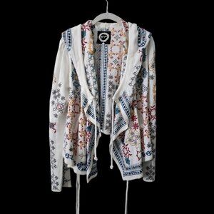 Johnny Was Biya Embroidered Hooded Boho Cardigan Sweater Sz L